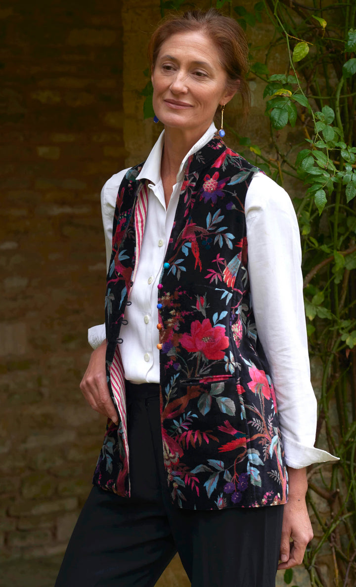 Cotton Velvet Waistcoat | Black Bird