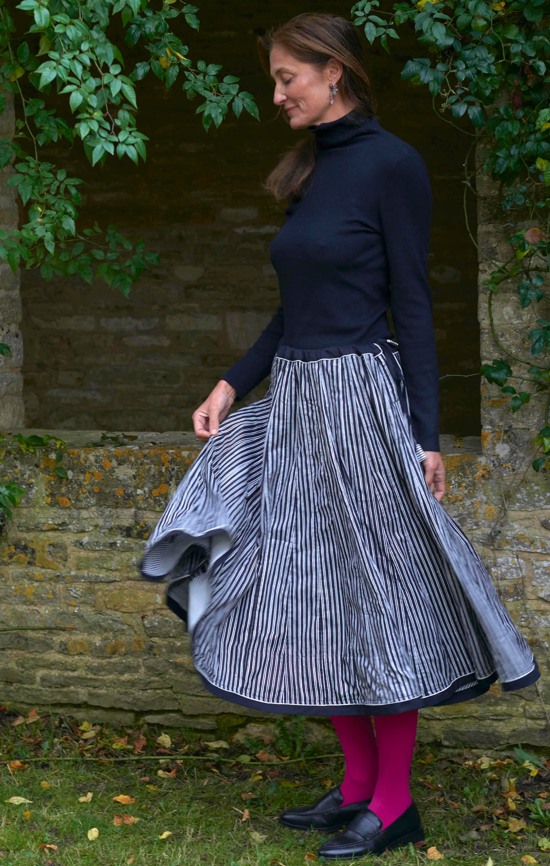 Cotton Skirt | Black & White Stripe