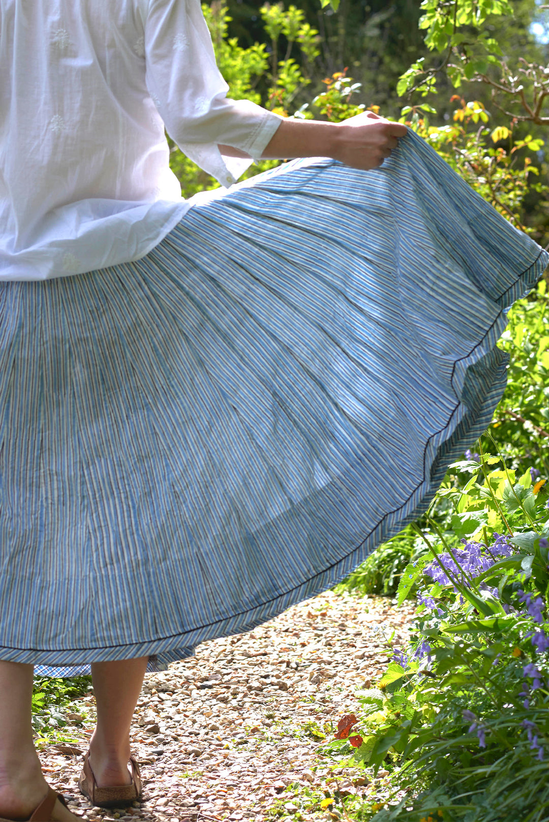 Cotton striped Skirt / Baby Blue