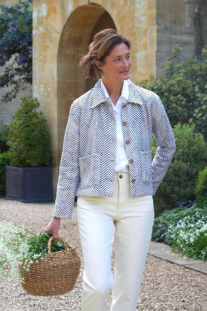 'Marni' Cotton Jacket | Navy Zig-zag