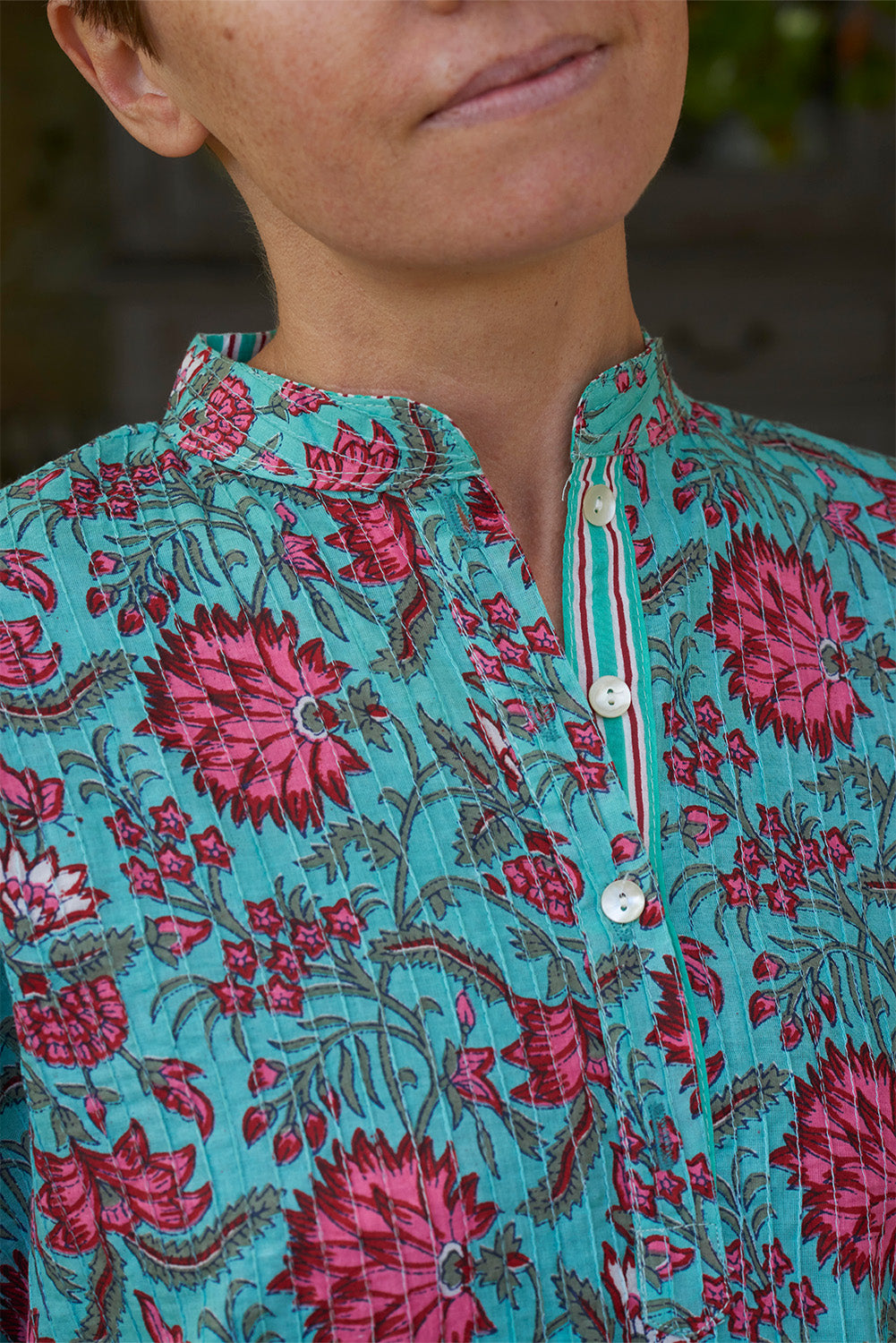 Pintuck Cotton Top | Mint Gardenia