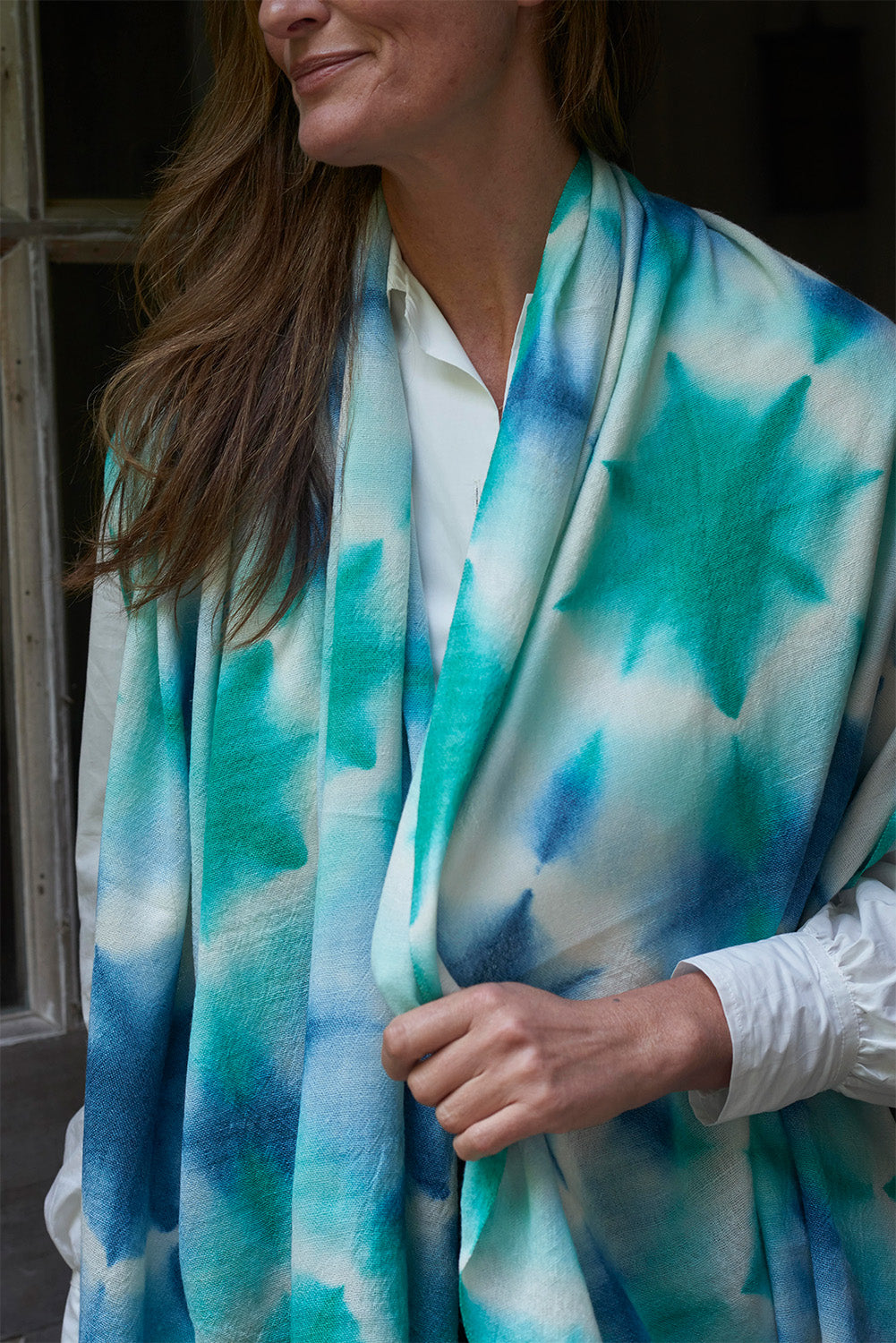 Pure wool Scarf | Mint Blue Star