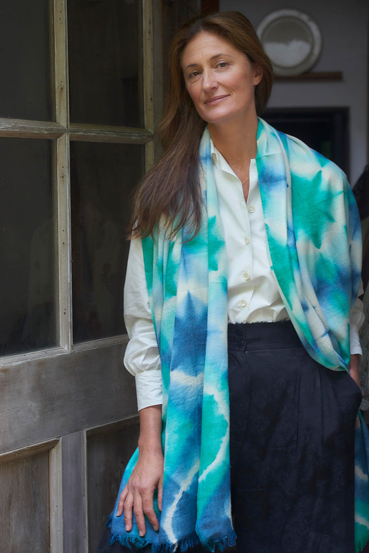 Pure wool Scarf | Mint Blue Star