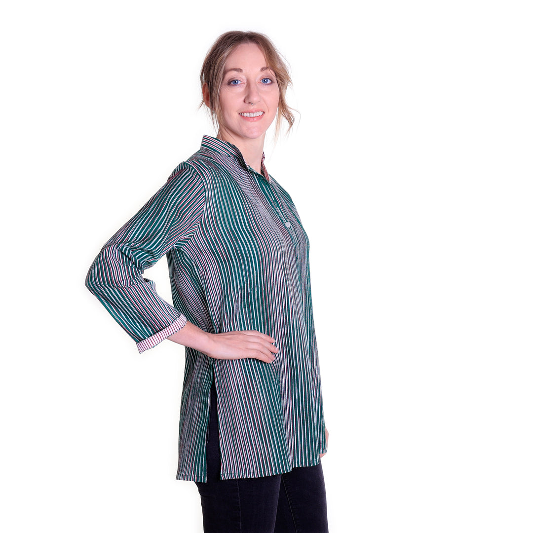 Pintuck Cotton Top | Green Stripe | ARCHIVE