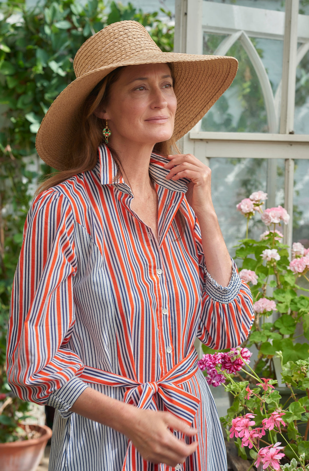 'Rosa' Cotton Shirtdress | Orange Stripe