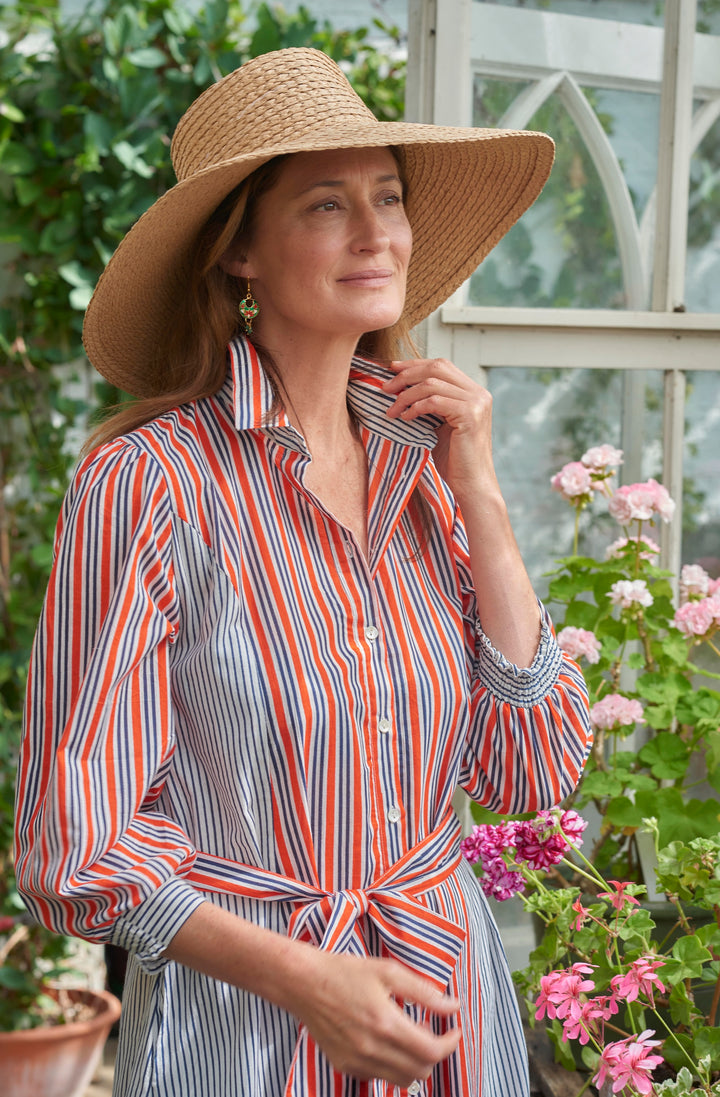 'Rosa' Cotton Shirtdress | Orange Stripe