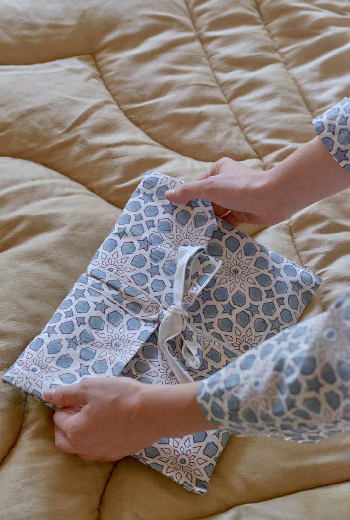 'Starry Nights' Block-printed Cotton Dressing Gown