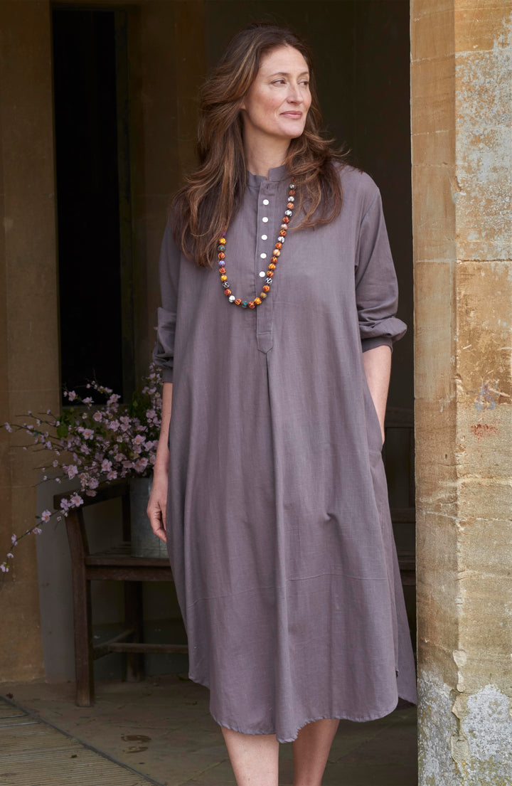 'Talia' Slub Cotton Shirtdress | Mushroom