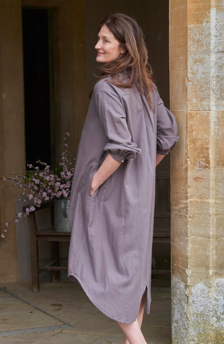 'Talia' Slub Cotton Shirtdress | Mushroom