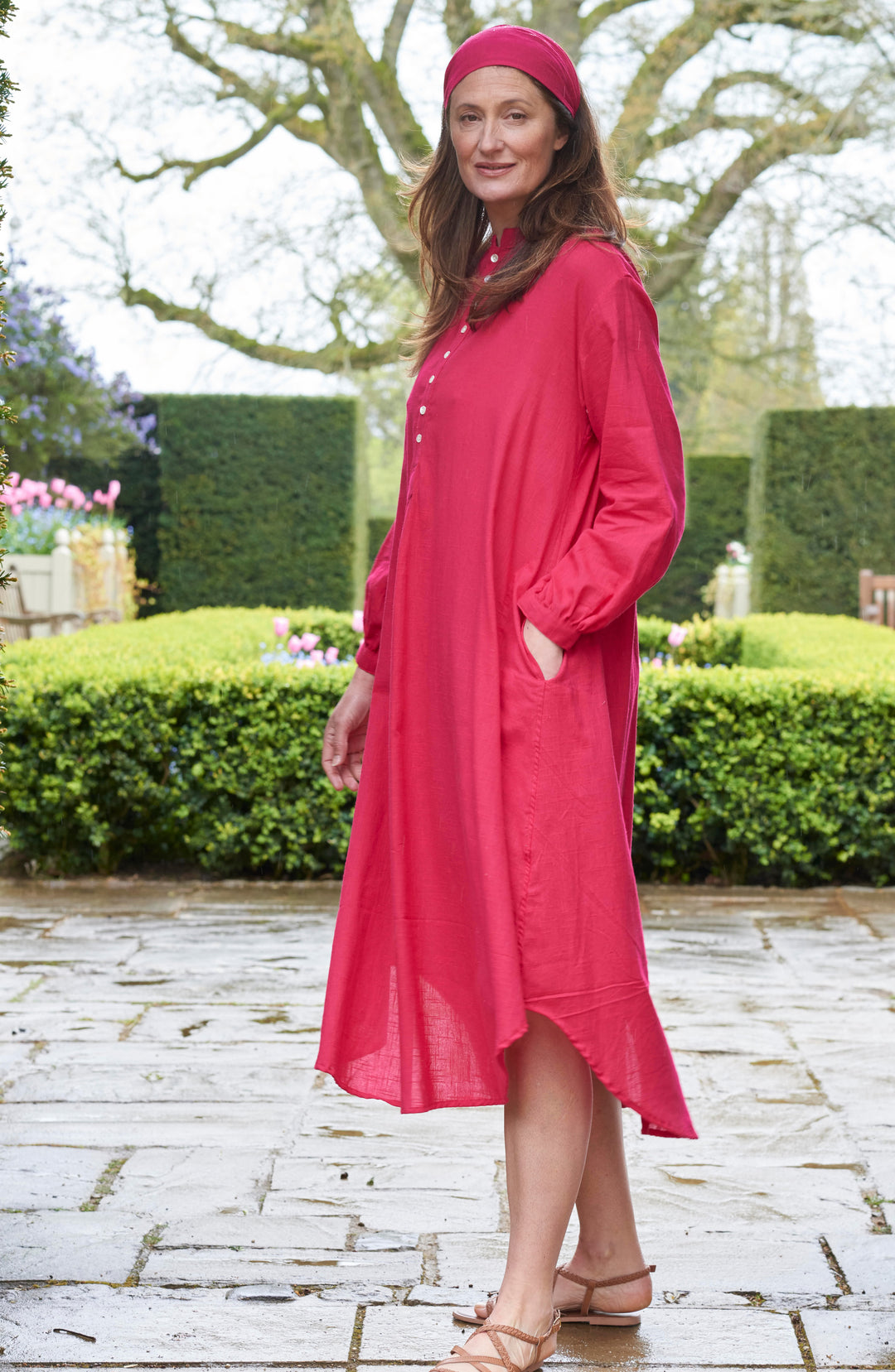 'Talia' Slub Cotton Shirtdress | Raspberry