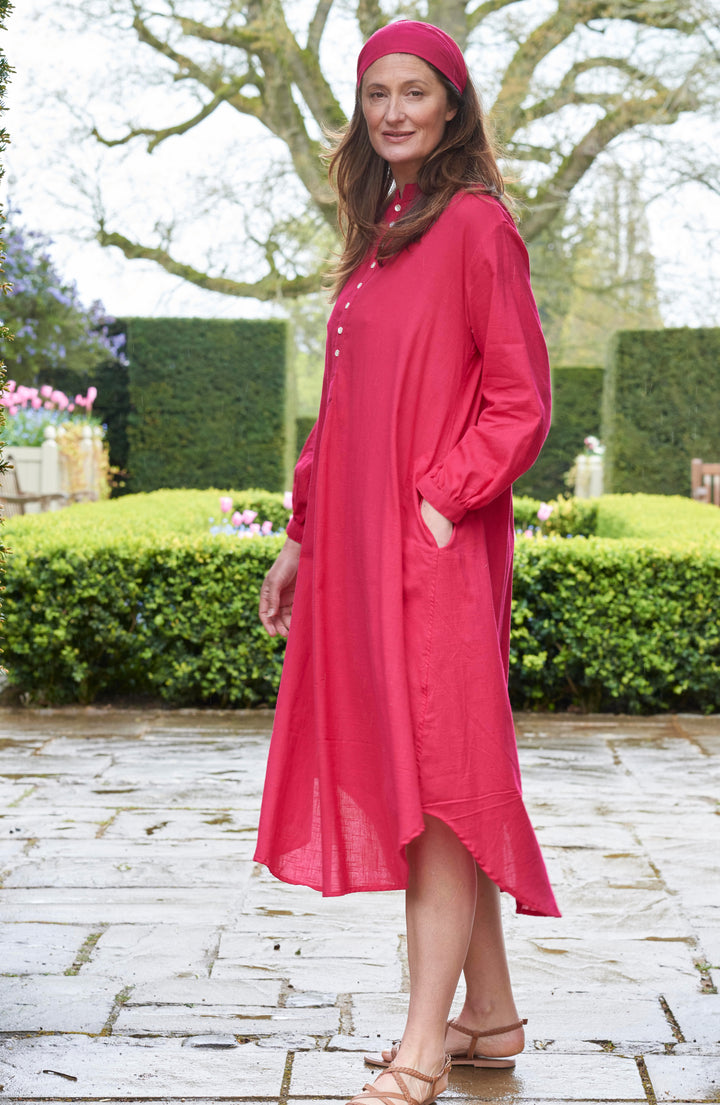 'Talia' Slub Cotton Shirtdress | Raspberry