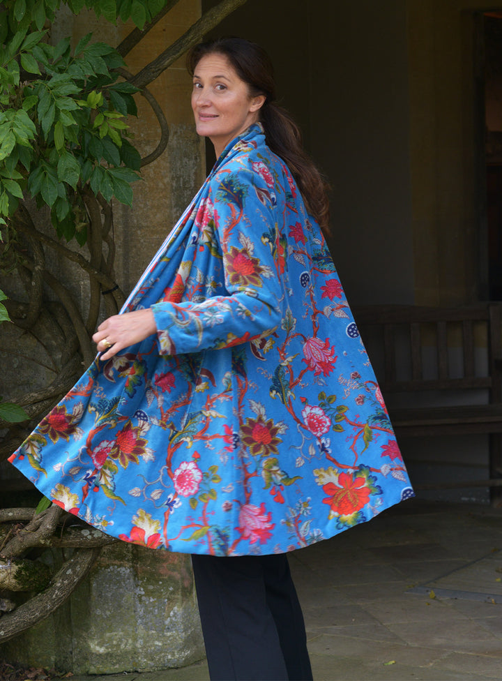 'Nika' Cotton Velvet Jacket | Turquoise Flower