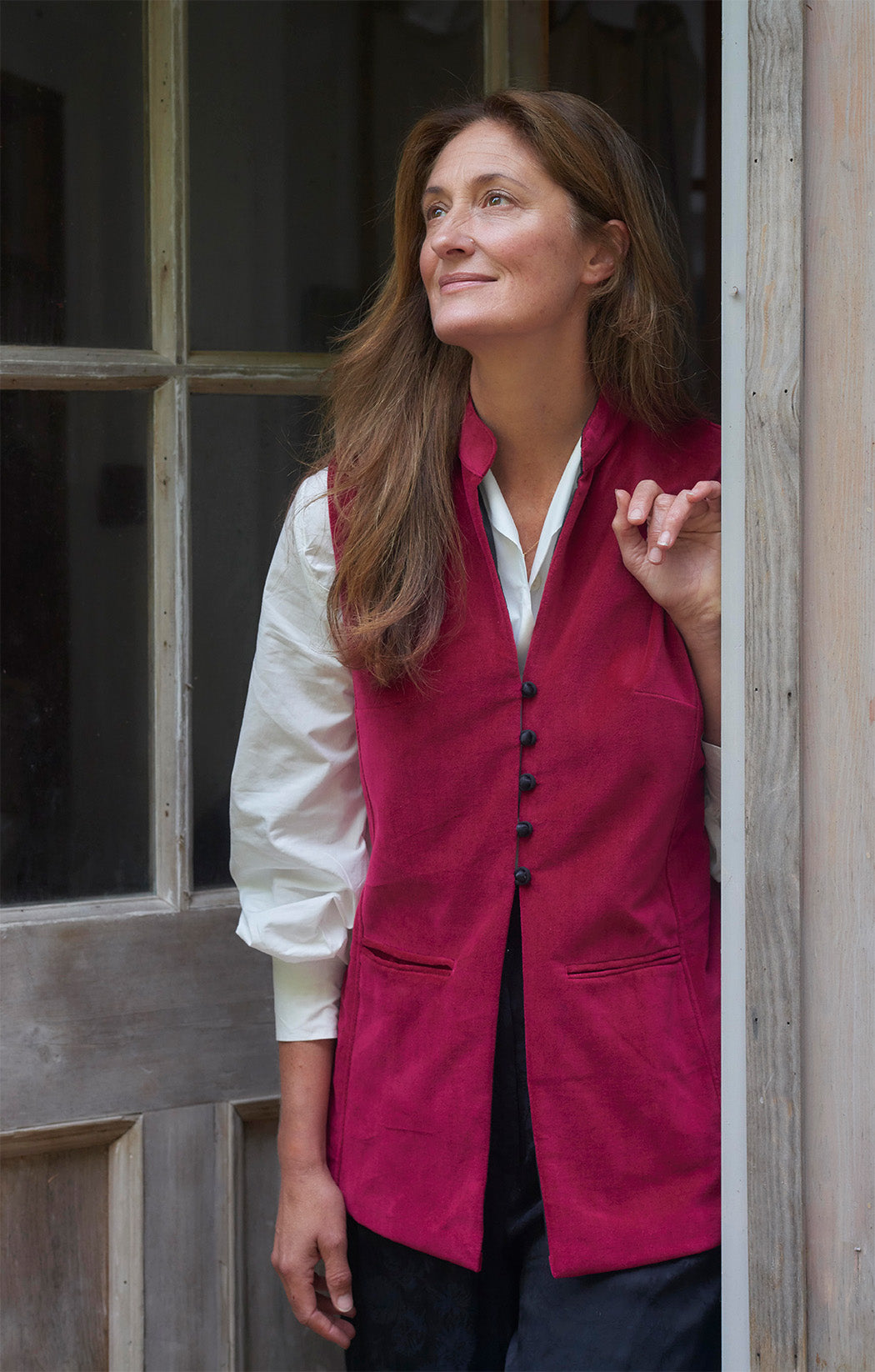 Cotton Velvet Waistcoat | Red & Black