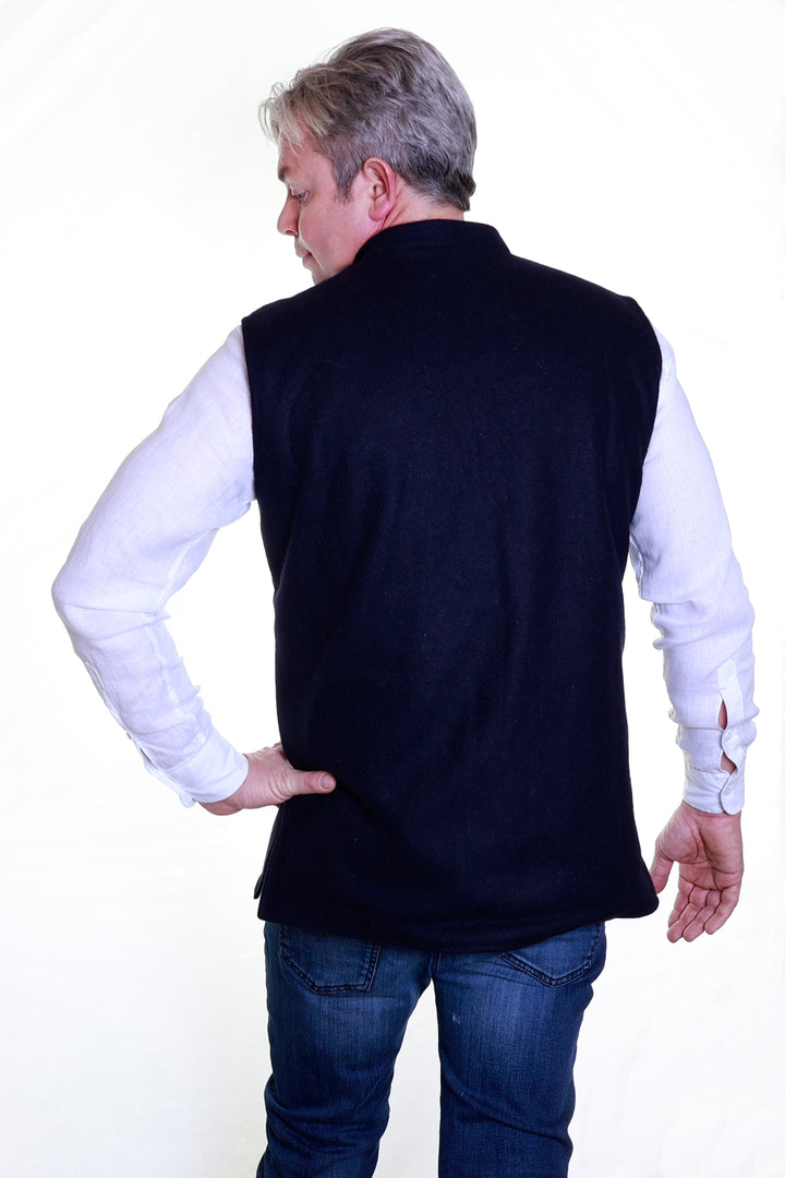 Felted Wool Nehru Waistcoat - Navy/Aubergine | Tania Llewellyn Designs