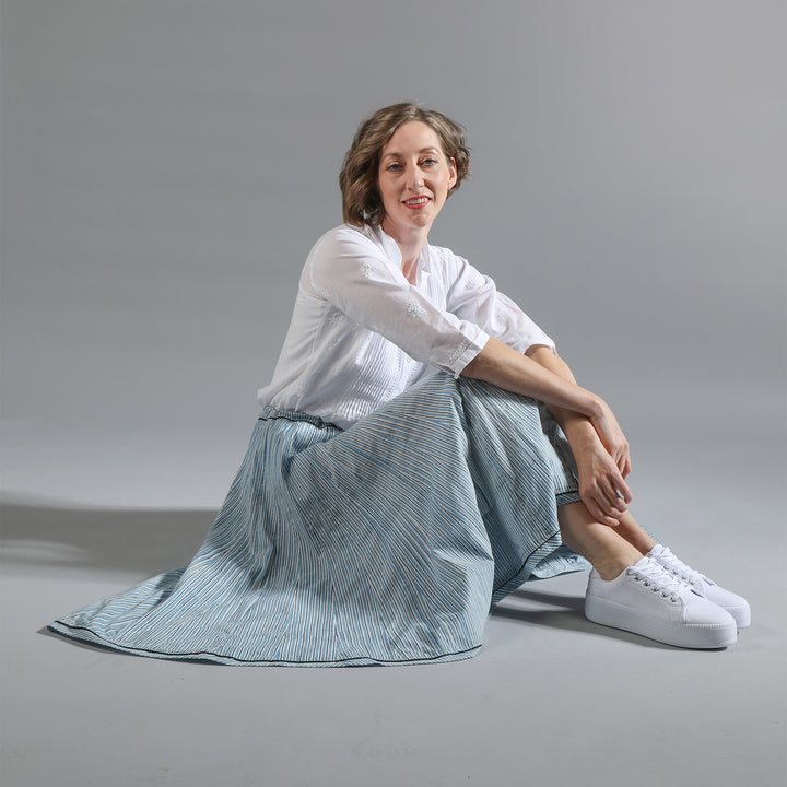 Cotton striped Skirt / Baby Blue | Tania Llewellyn Designs