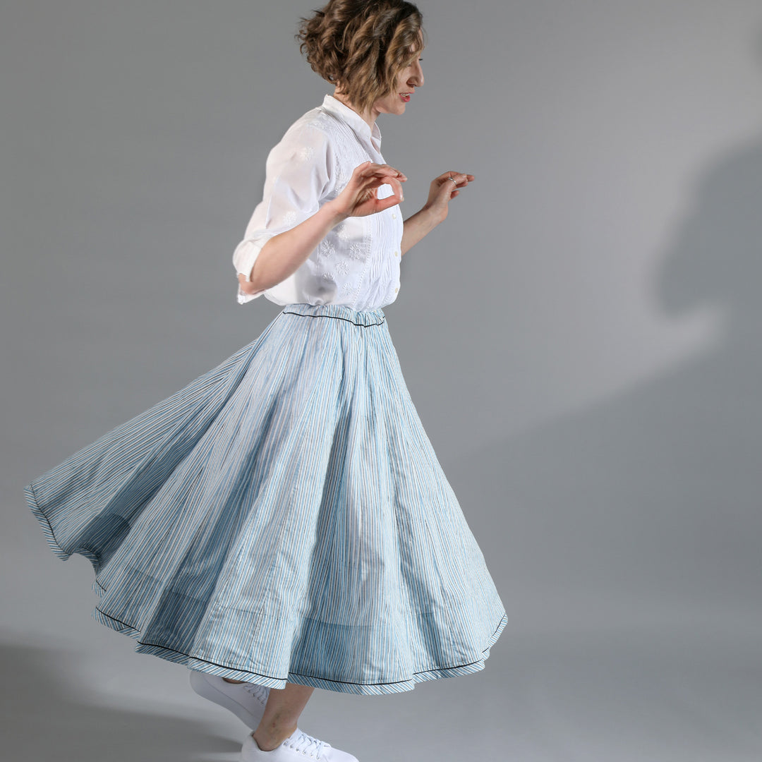 Cotton striped Skirt / Baby Blue | Tania Llewellyn Designs