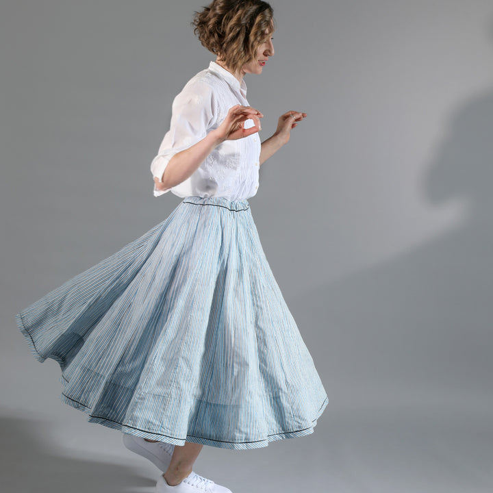 Cotton striped Skirt / Baby Blue | Tania Llewellyn Designs