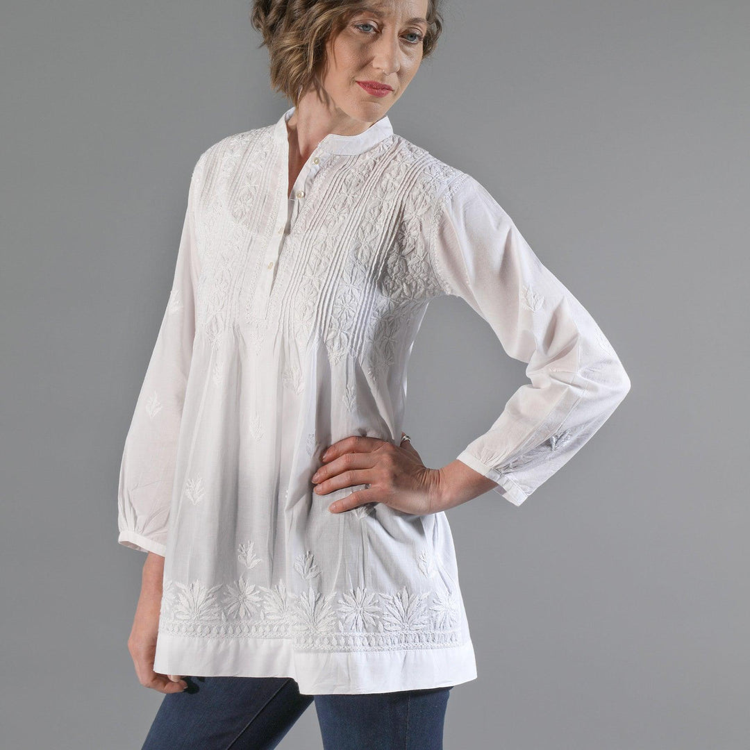 'Chana' Hand Embroidered Cotton Top / White | Tania Llewellyn Designs