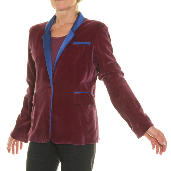 'May' Velvet Blazer / Burgendy & Navy | Tania Llewellyn Designs