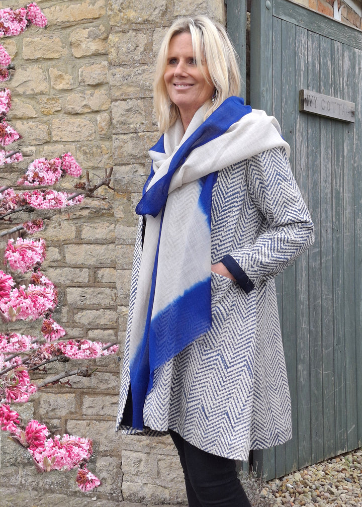 'Lara' Blue Fine Silk & Wool Scarf