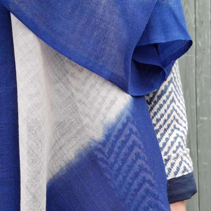 'Lara' Blue Fine Silk & Wool Scarf