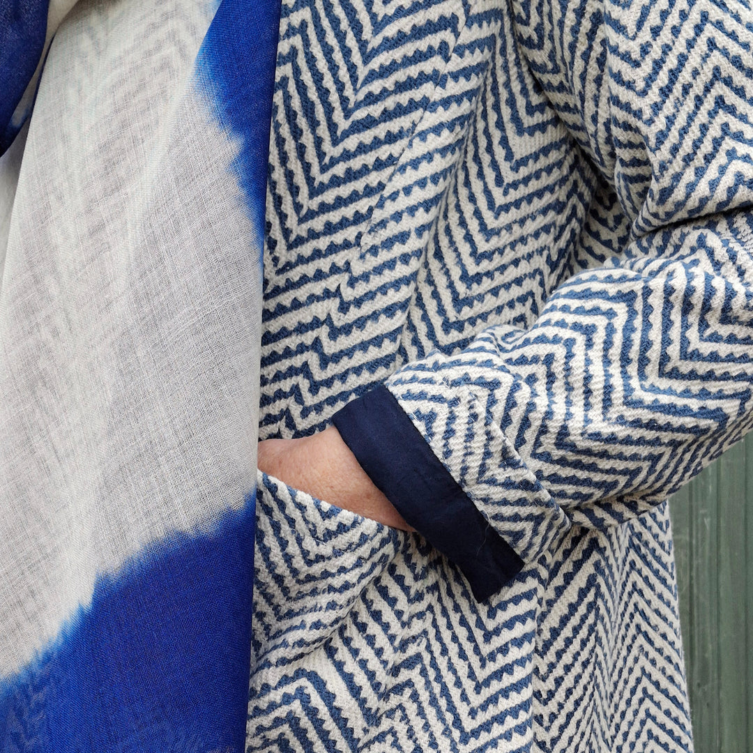 'Nika' Handwoven Cotton | Blue Zig-Zag