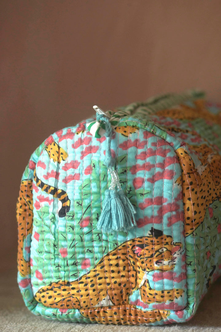 Hand block-printed Sponge Bags (Set of 3) | Mint Leopard