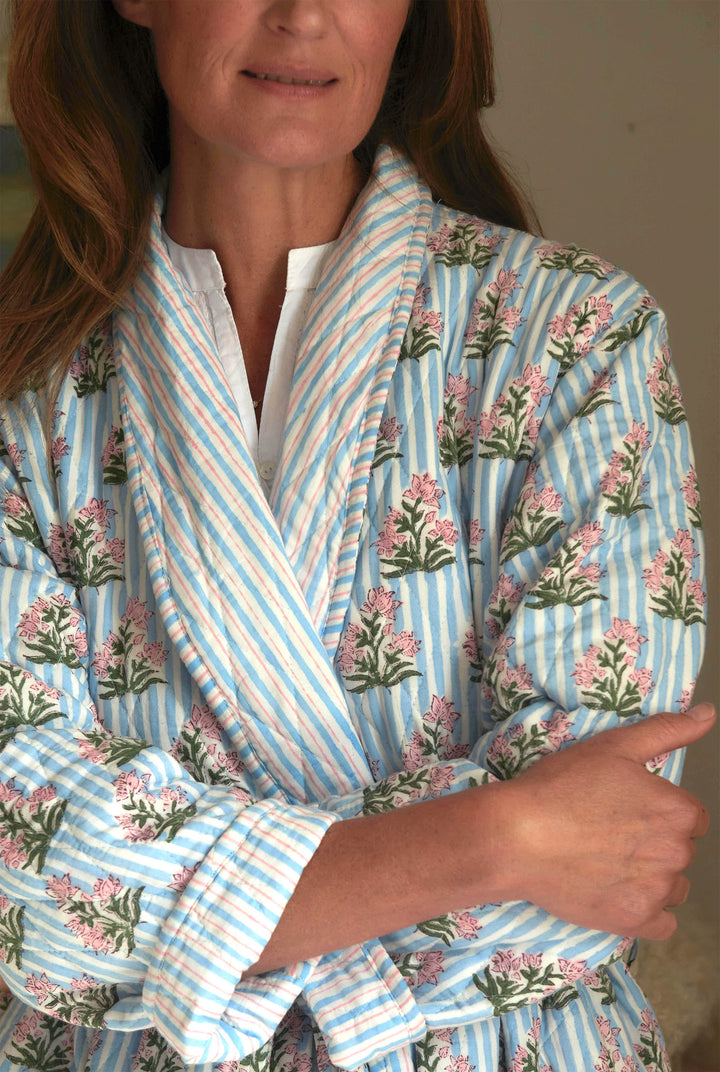 'Soft Blue' quilted cotton Dressing Gown
