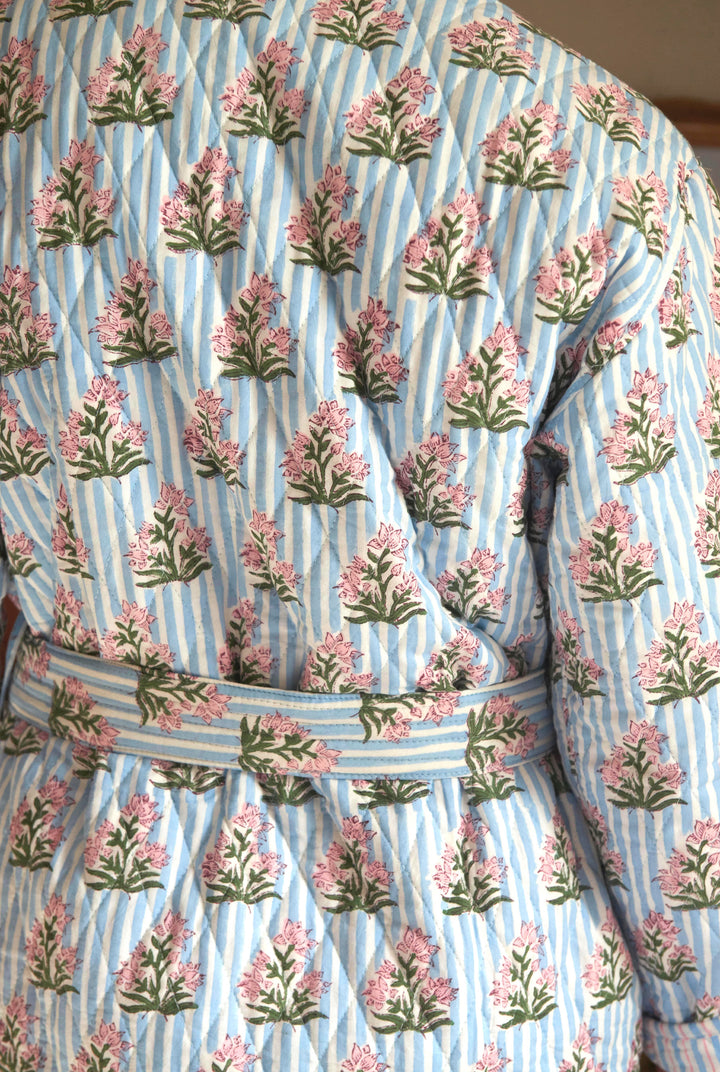 'Soft Blue' quilted cotton Dressing Gown