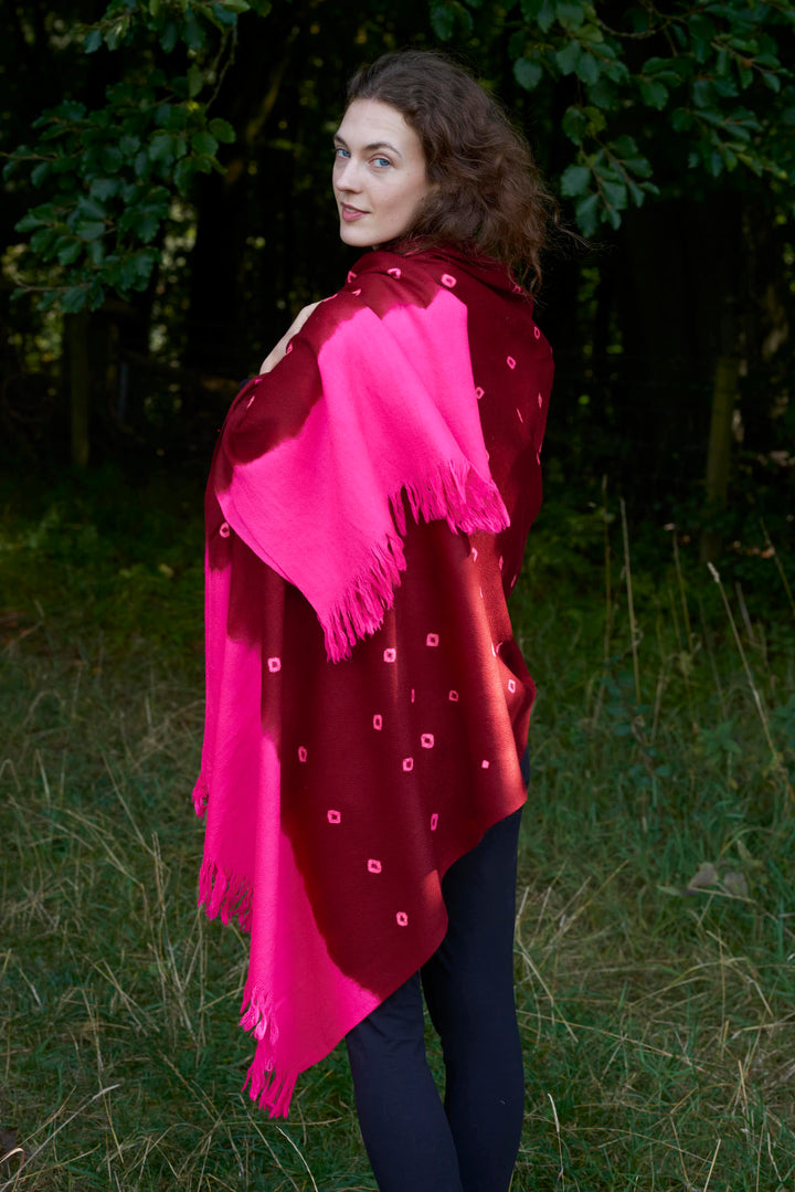 Pure wool ‘Bandhani’ Shawl | Garnet Rose