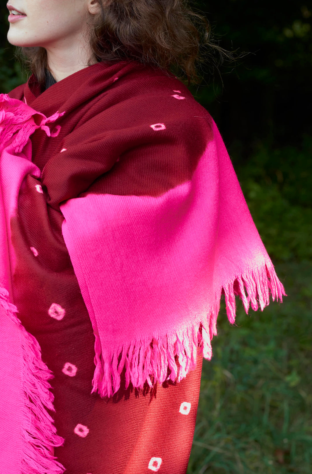 Pure wool ‘Bandhani’ Shawl | Garnet Rose