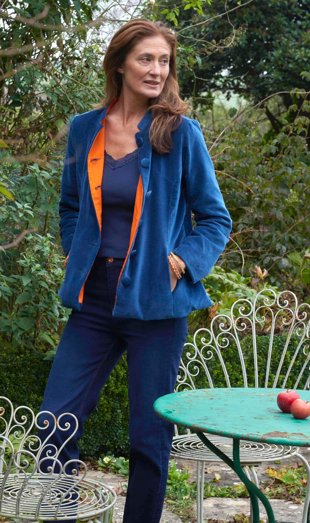 'Opera' Velvet / Navy & Pumpkin Orange