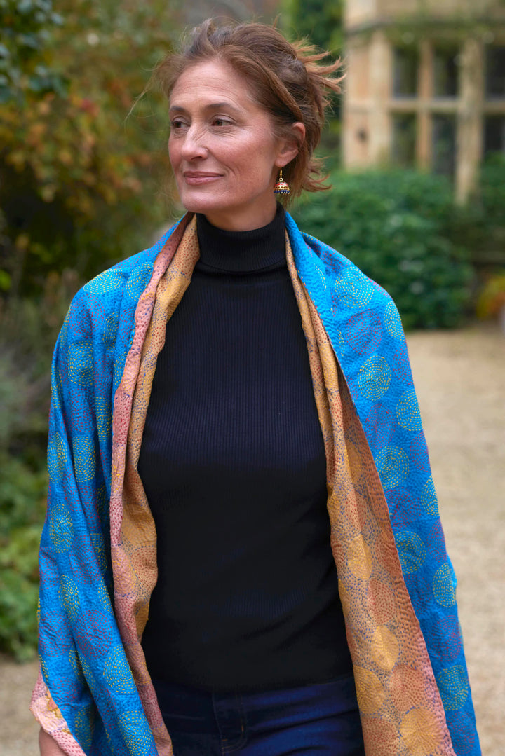 Silk Kantha Shawl | Bluebell