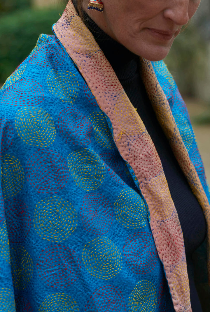 Silk Kantha Shawl | Bluebell