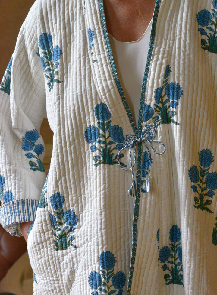 Cotton Quilted Reversible Housecoat | Bleu