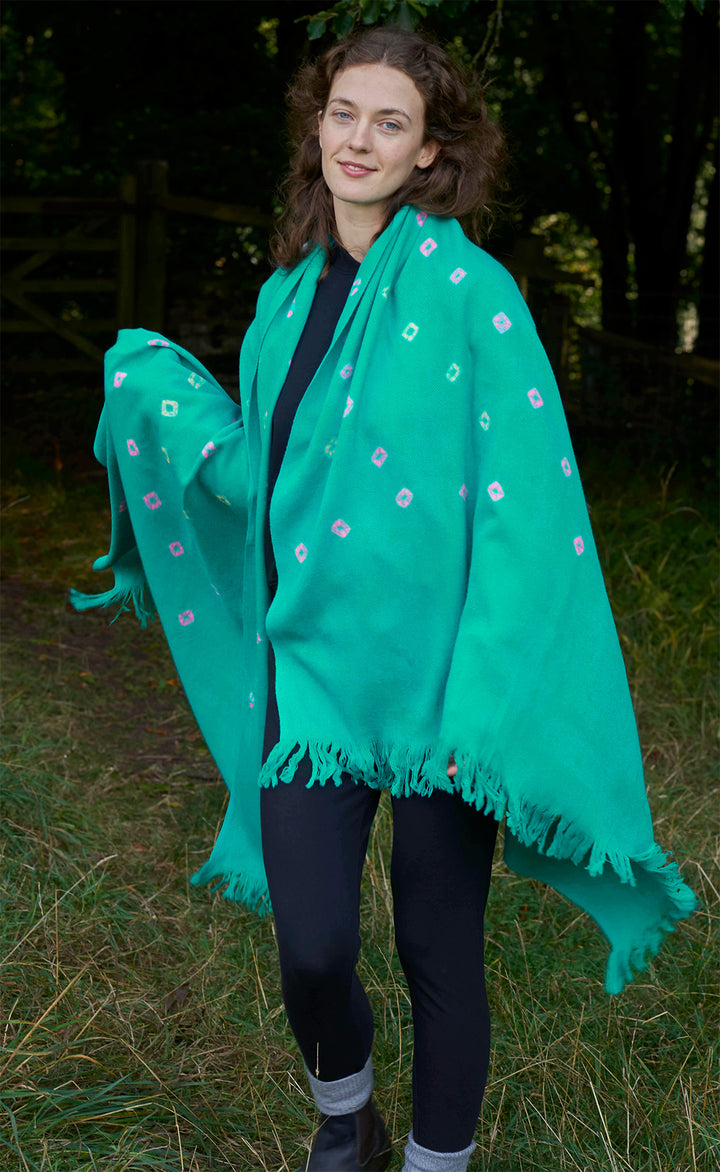 Pure wool ‘Bandhani’ Shawl | Sea Green