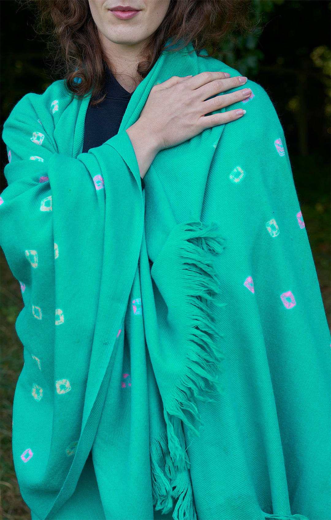 Pure wool ‘Bandhani’ Shawl | Sea Green