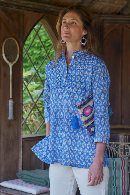Pintuck Cotton Top | Blue Azur