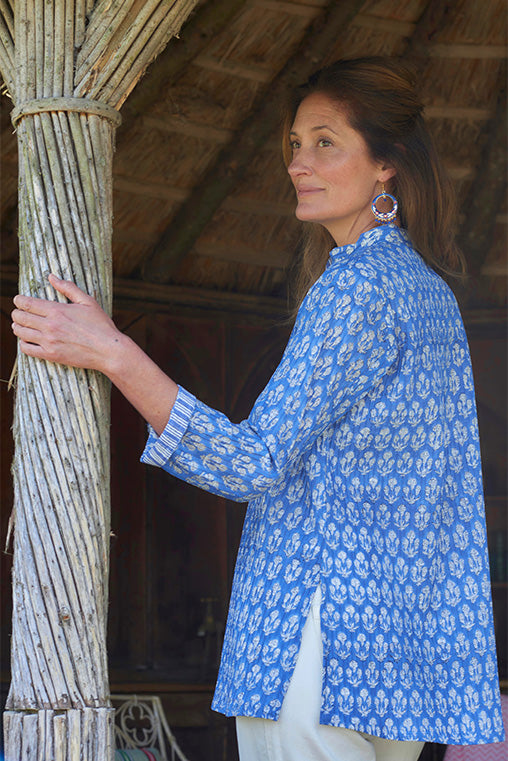Pintuck Cotton Top | Blue Azur