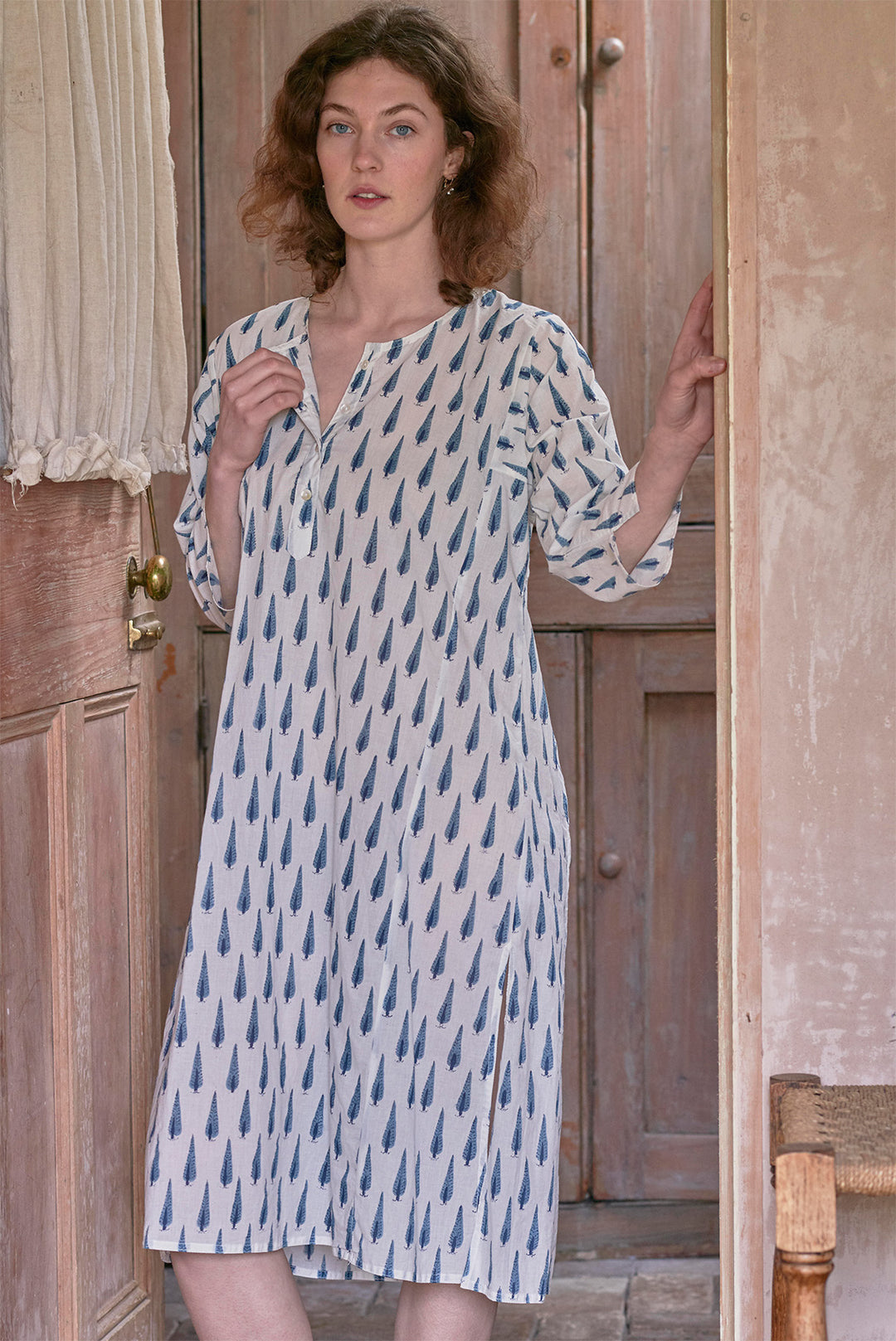 Block-printed Cotton Nightie | Cypress Print