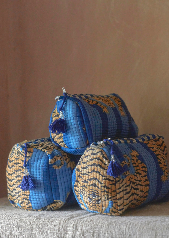 Hand block-printed Sponge Bags (Set of 3) | Blue Tiger