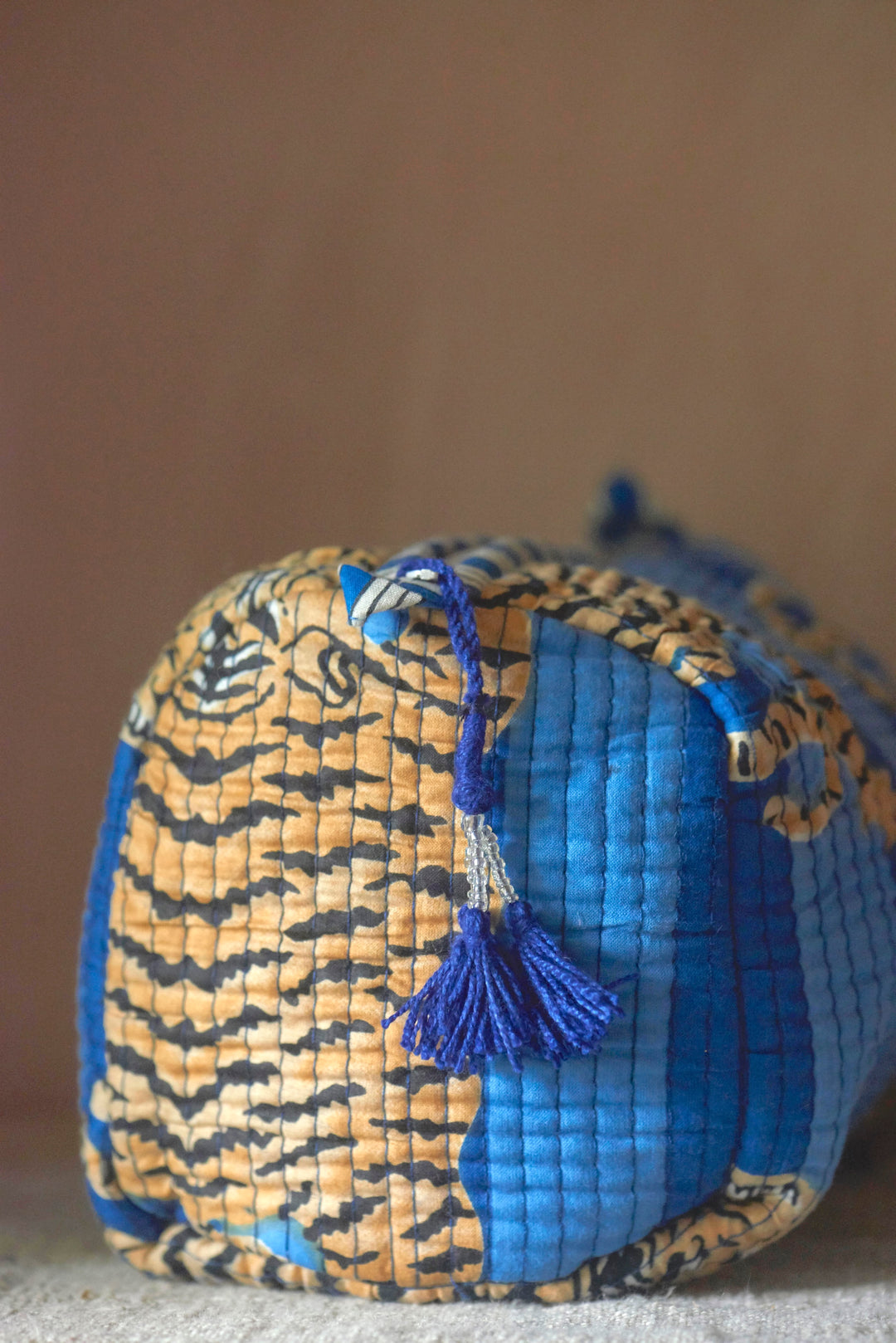 Hand block-printed Sponge Bags (Set of 3) | Blue Tiger