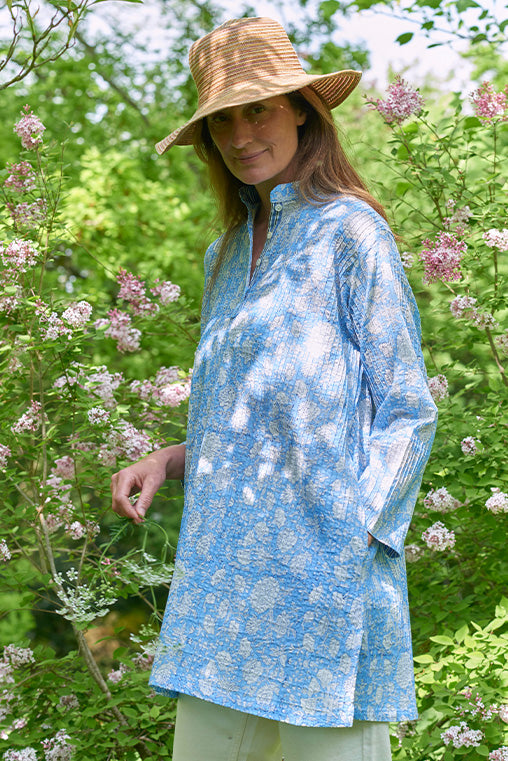 Pintuck Cotton Tunic | Flower Print