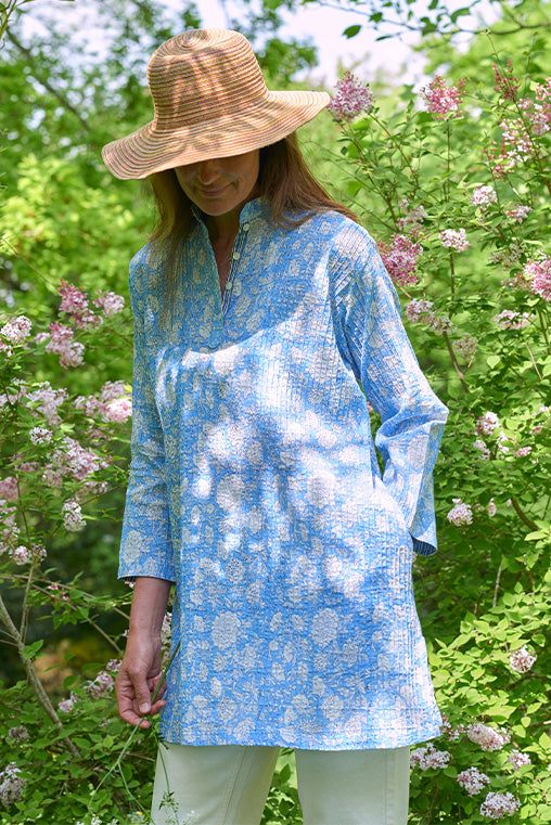 Pintuck Cotton Tunic | Flower Print