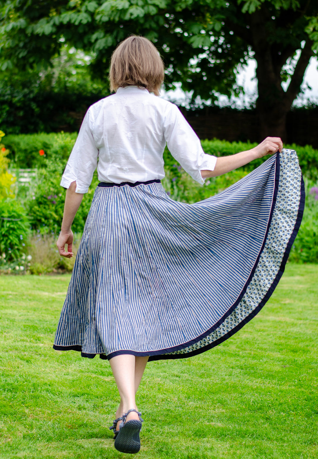 Cotton Striped Skirt / Denim Blue