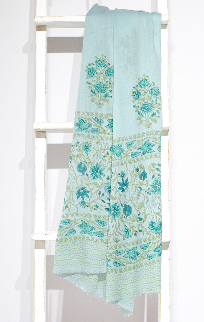 'Enid' Fine Wool, hand-block printed Scarf