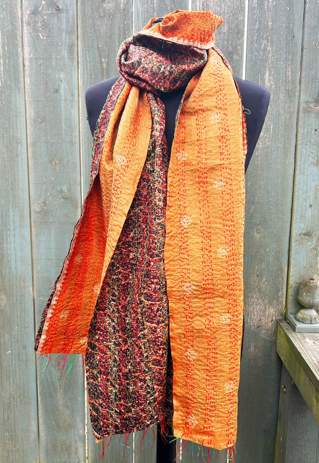 Silk Kantha Stole | Fern