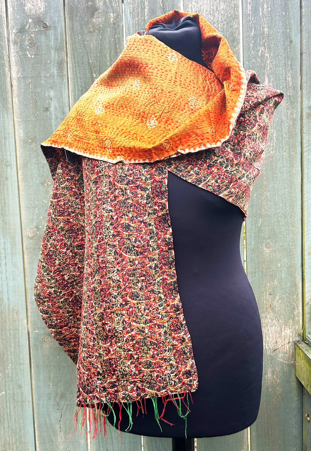 Silk Kantha Stole | Fern