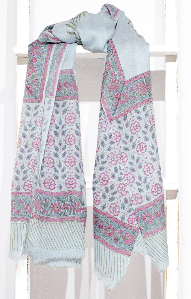 'Florence' Fine Wool, hand-block printed Scarf