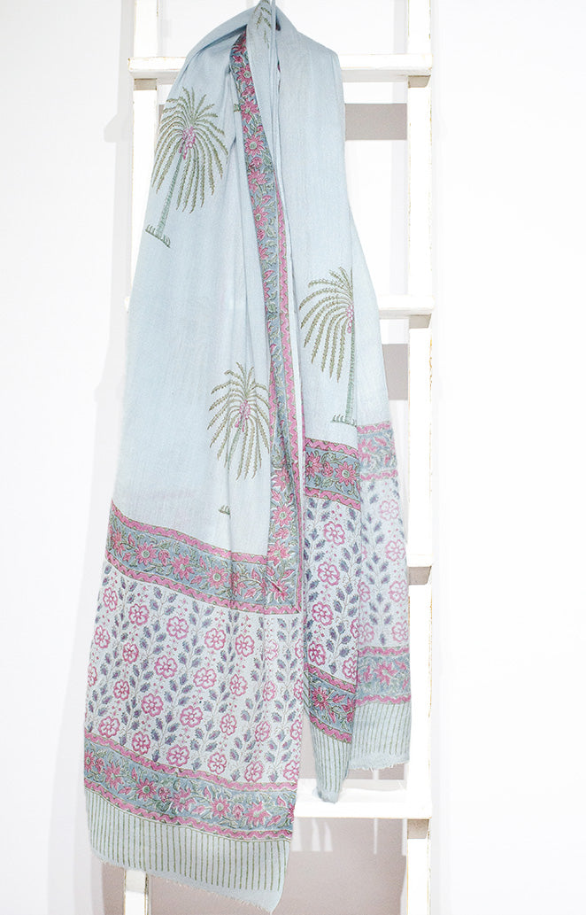 'Florence' Fine Wool, hand-block printed Scarf